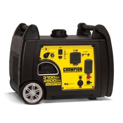 a yellow and black portable generator on a white background.