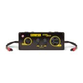 a black and yellow box with two speakers.
