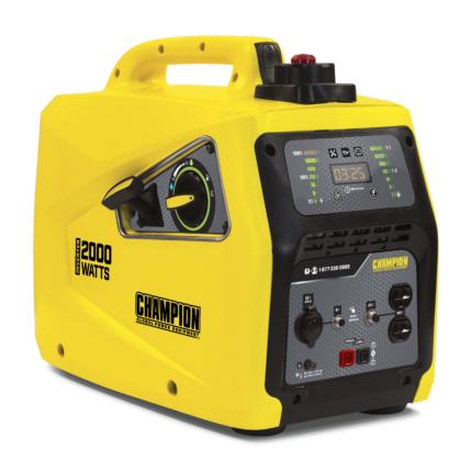 a yellow and black portable generator on a white background.