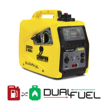 a yellow and black portable generator on a white background.