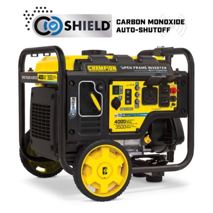 a yellow and black portable generator on a white background.
