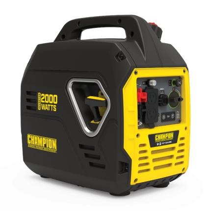 a yellow and black portable generator on a black background.