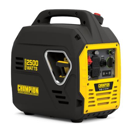 a yellow and black portable generator on a white background.