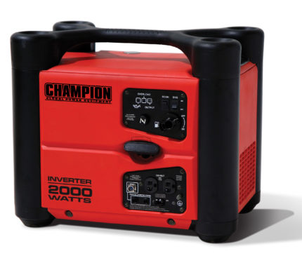 a red and black portable generator on a white background.