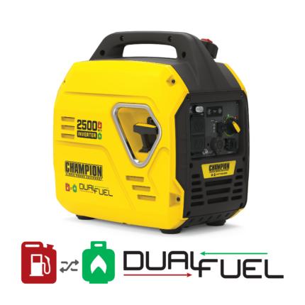 a yellow and black portable generator on a white background.