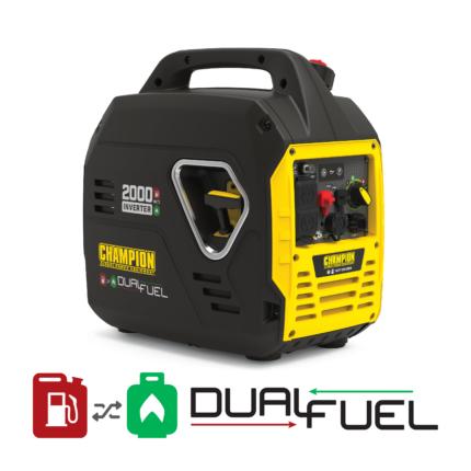 a yellow and black portable generator on a white background.