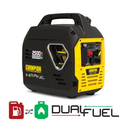 a yellow and black portable generator on a white background.