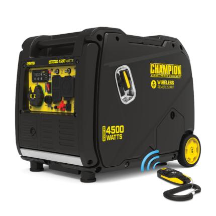 a black and yellow portable generator with the words champion on it.