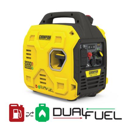 a yellow and black portable generator on a white background.