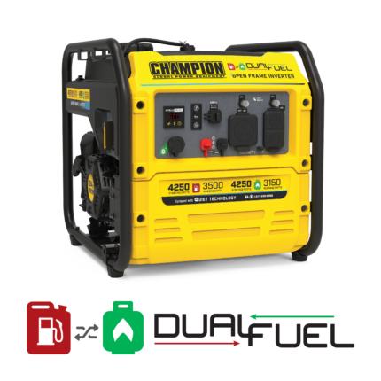 a yellow and black portable generator on a white background.