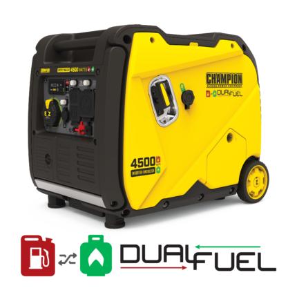 a yellow and black portable generator on a white background.