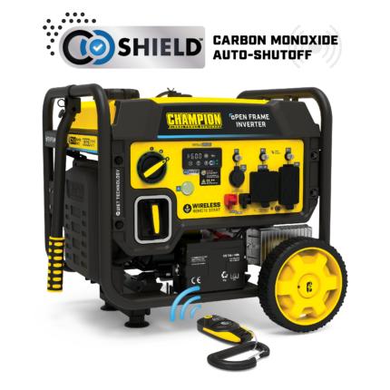 a yellow and black portable generator on a white background.