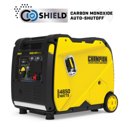 a yellow and black portable generator on a white background.