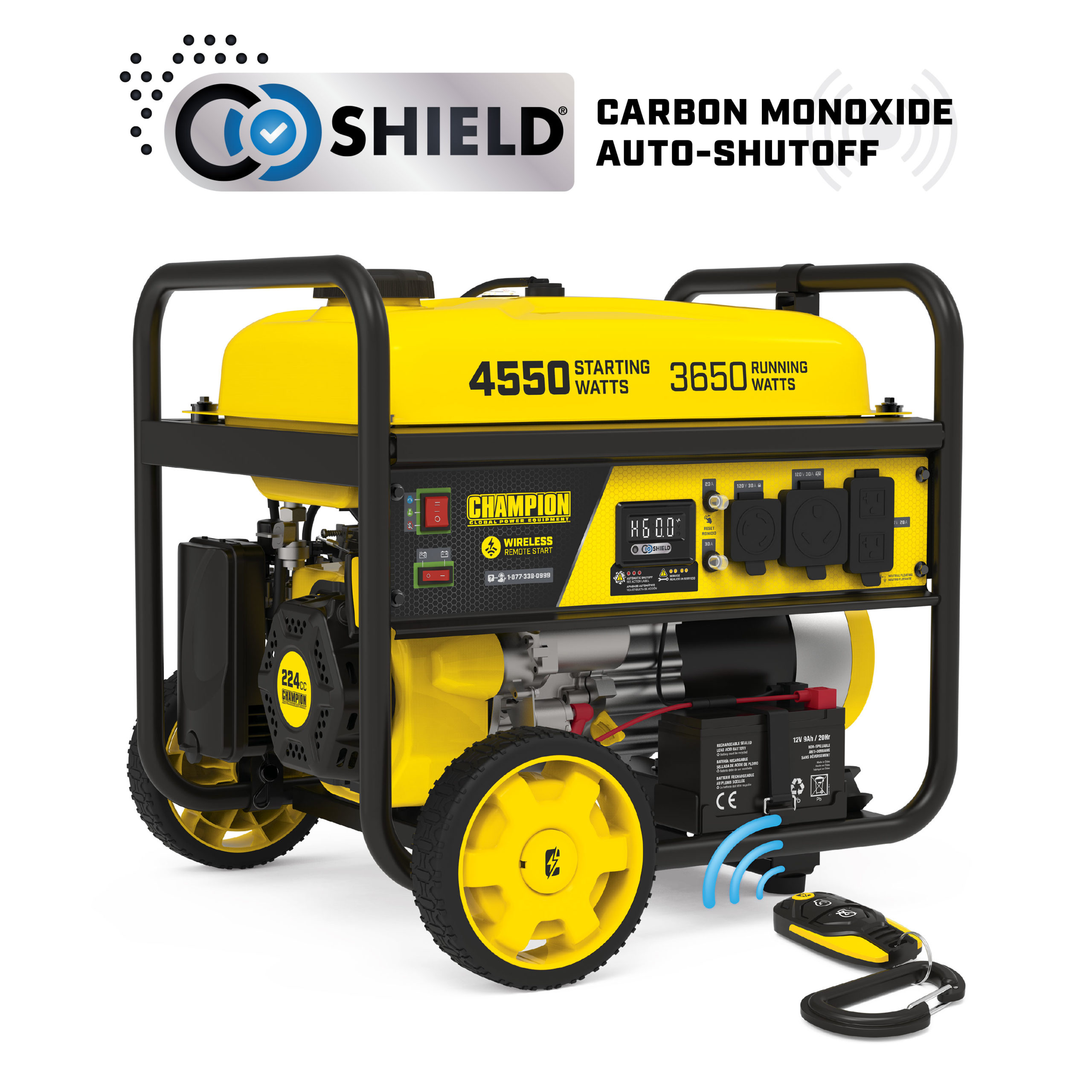 Champion Power Equipment 12,000/9,500 Watt Wireless Remote Start Gasoline Powered Portable Generator with CO Shield
