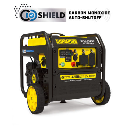 a yellow and black portable generator on a white background.