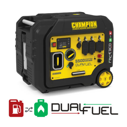 a yellow and black portable generator on a white background.