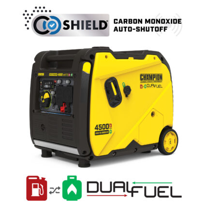 a yellow and black portable generator on a white background.