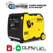 a yellow and black portable generator on a white background.