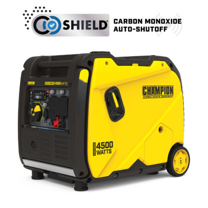 a yellow and black portable generator on a white background.