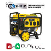 a yellow and black portable generator on a white background.