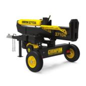 a yellow and black lawn mower sitting on a white background.