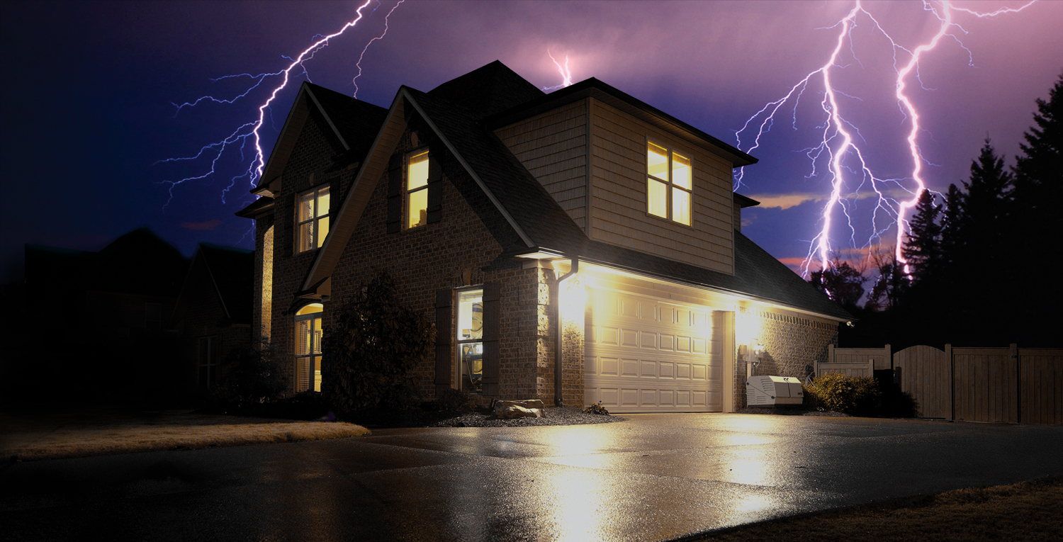 a house with a lot of lightning in the sky.