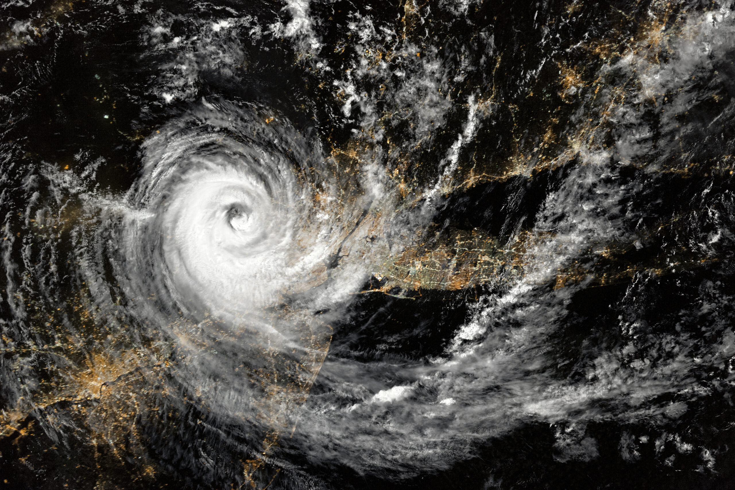 a satellite image of a hurricane in the middle of the night.