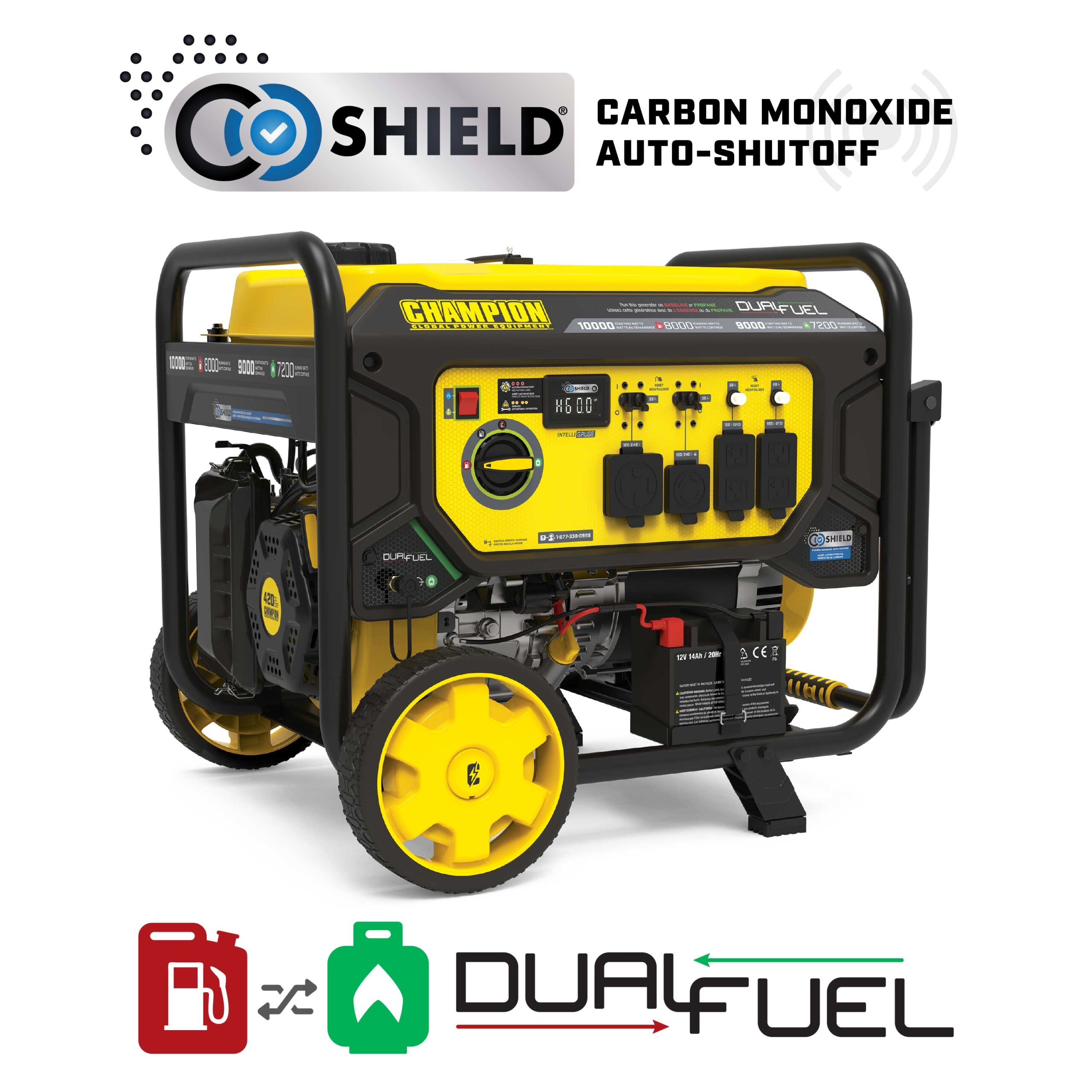 CHAMPION DUAL FUEL 発電機 8750W 8000W Electric Start Dual Fuel Generator with CO Shield® - 201568