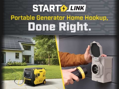 A StartLINK inverter connected to a home and someone's had about to plug in an extension cord into power inlet box.